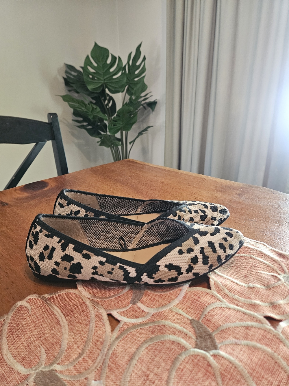 Joie Black and Cream Leopard-Print Ballet Flats